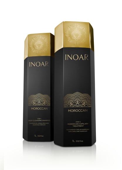 Inoar PROFESSIONAL - Moroccan Keratin Smoothing Treatment - Deep Cleansing Shampoo & Treatment Kit (1 liter x 2)