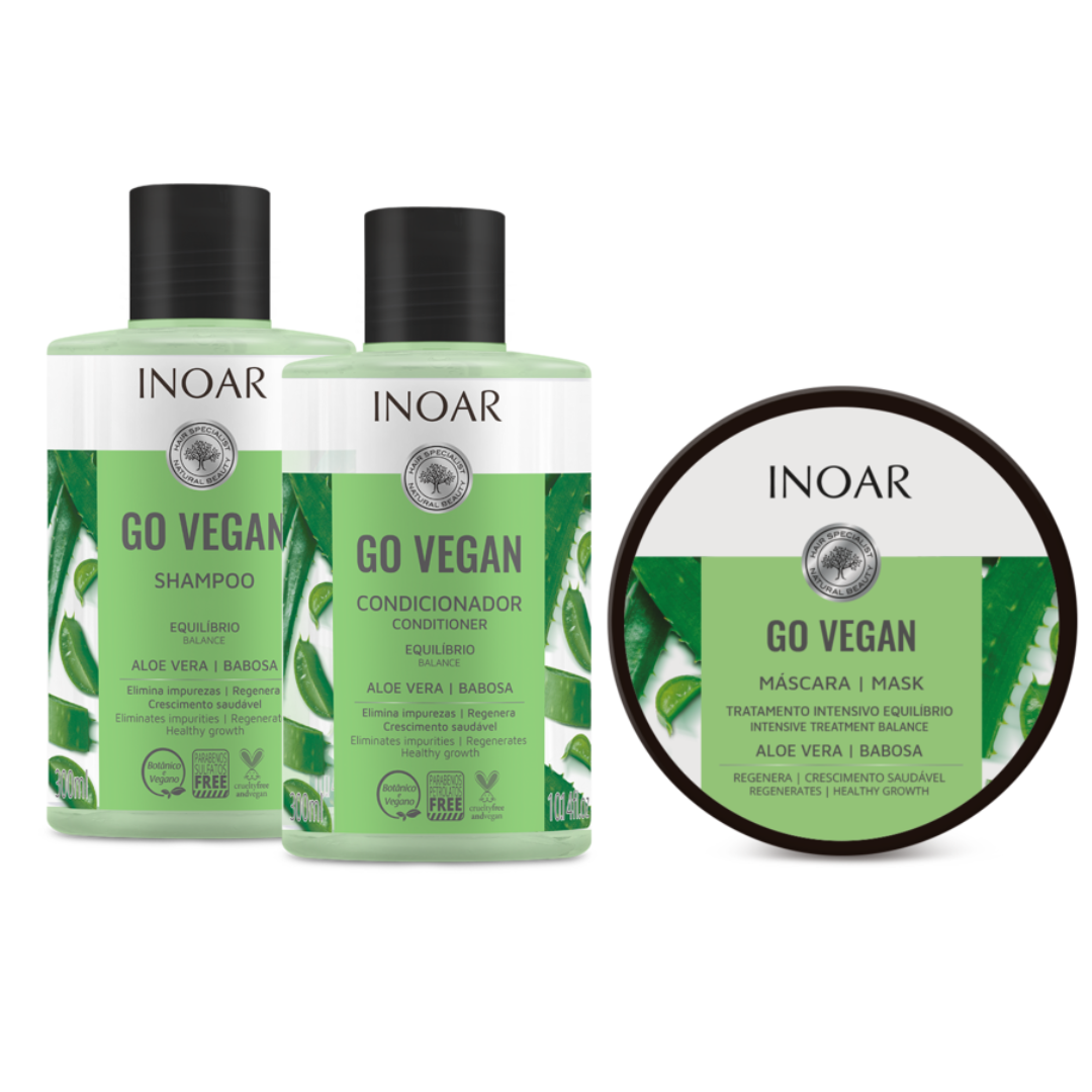 INOAR Go Vegan Balance Aloe Vera Kit - Shampoo,  Conditioner and Mask