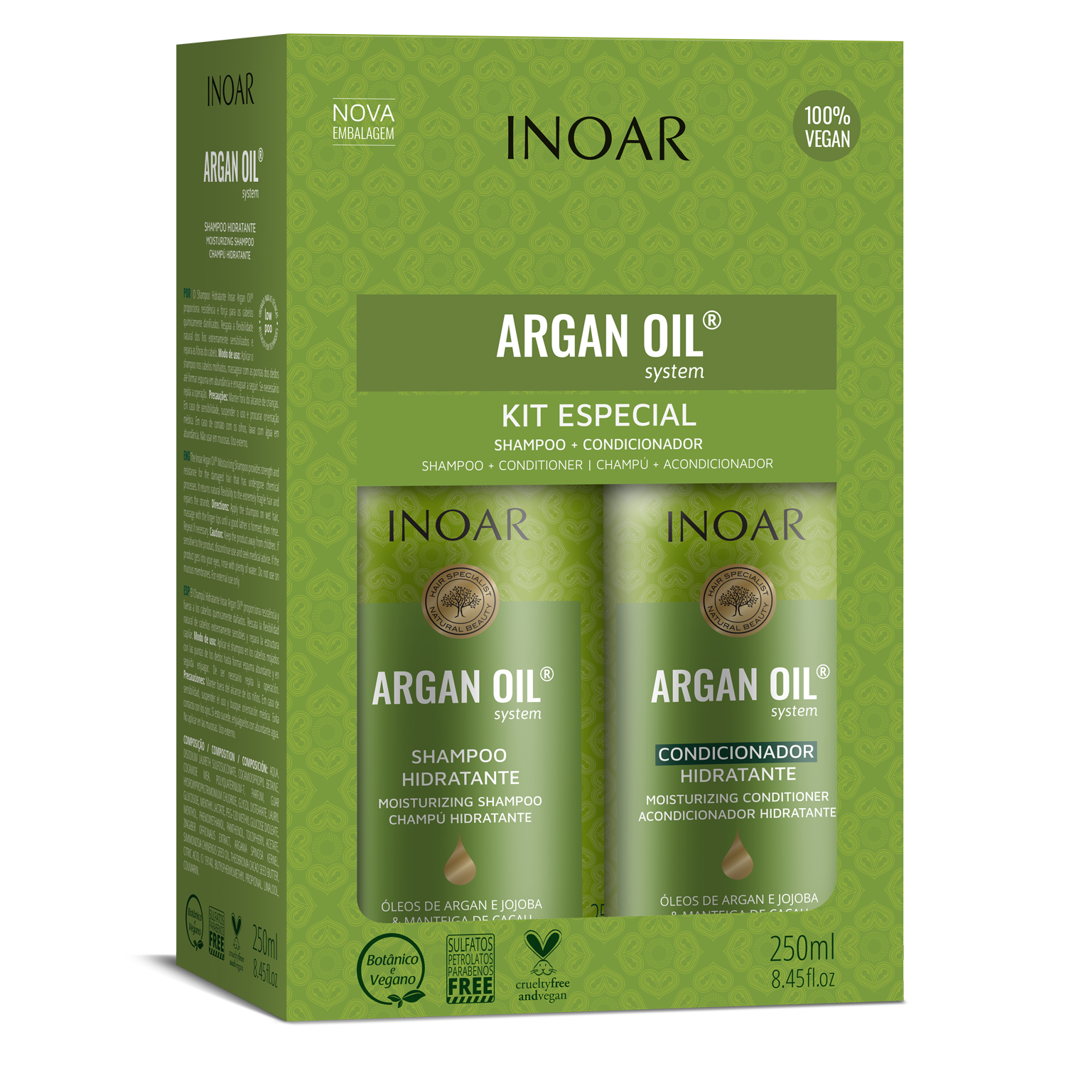 Inoar Argan Oil Shampoo + Conditioner Kit (8.4oz/250ml x 2)