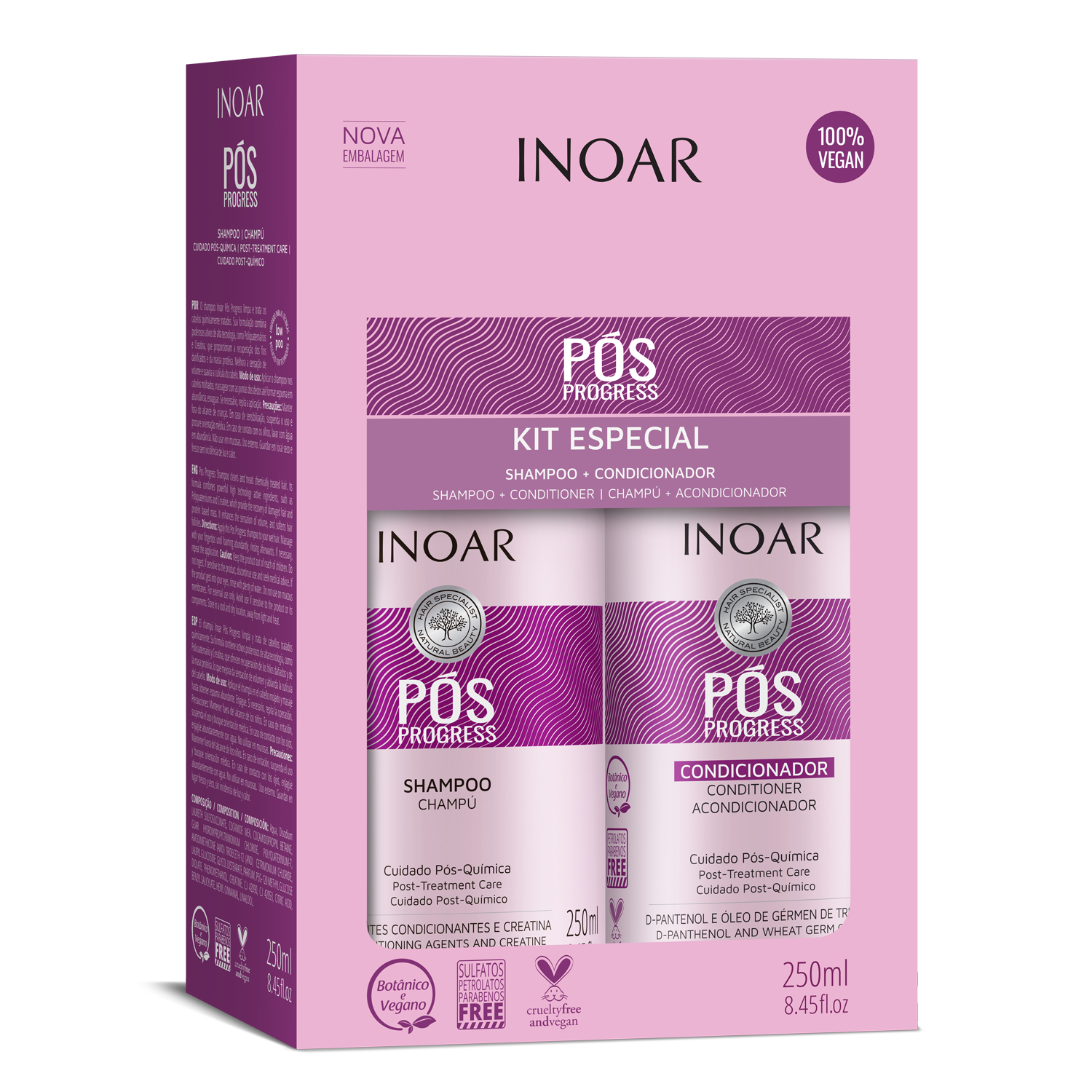 Inoar Pos Progress Shampoo + Conditioner Kit (8.4oz/250ml x 2)